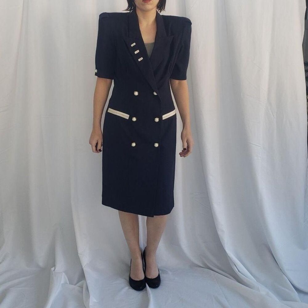 90s Blue Double Breasted Dress‎